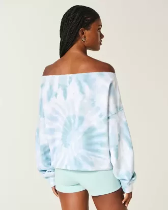 Felpa con doppia spalla scoperta e effetto tie-dye