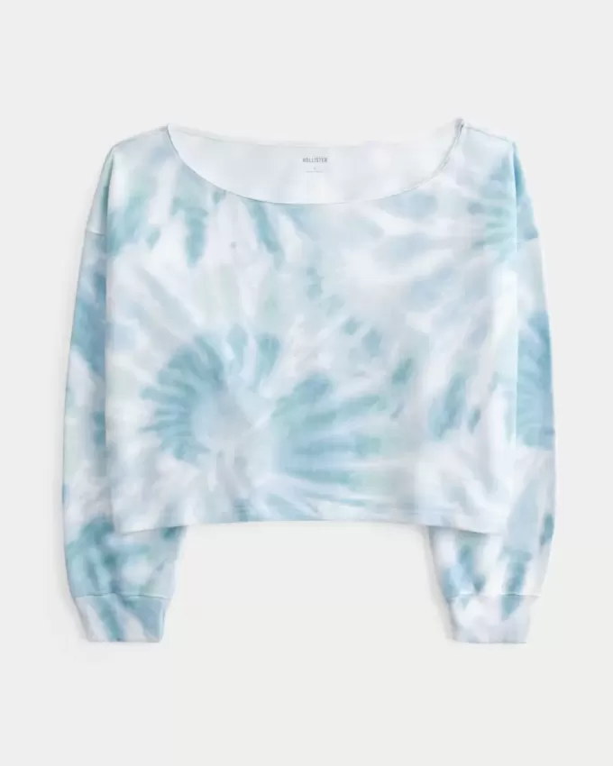 Felpa con doppia spalla scoperta e effetto tie-dye