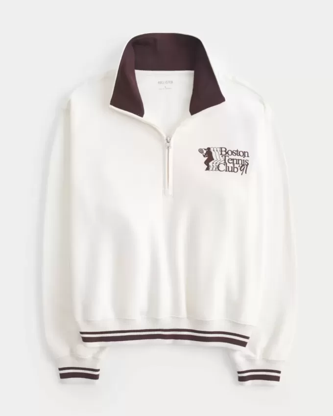 Felpa con mezza zip grafica Easy Boston Tennis Club