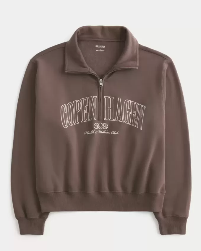 Felpa con mezza zip grafica Easy Copenhagen