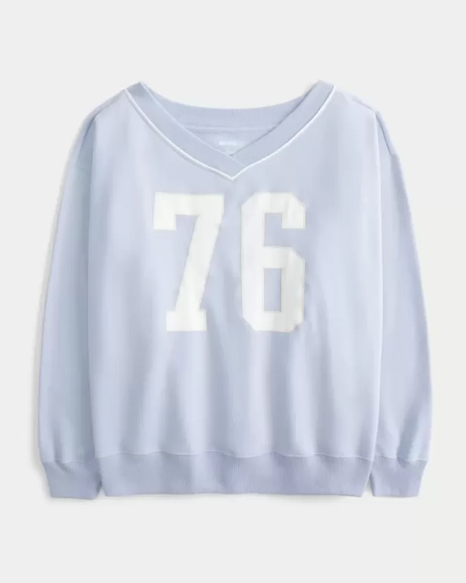 Felpa con scollo a V e grafica con numeri oversize
