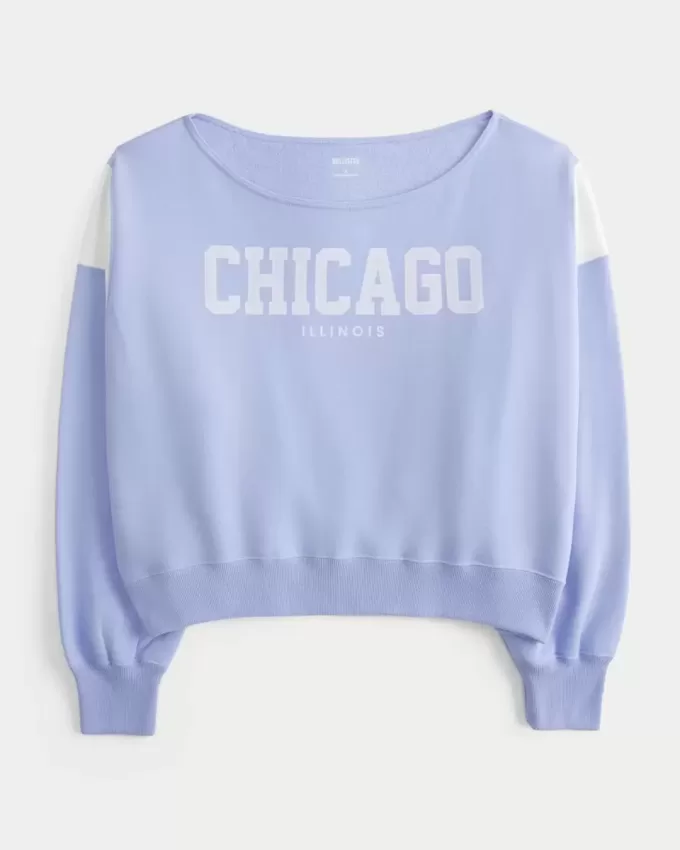 Felpa con stampa Chicago a spalle scoperte