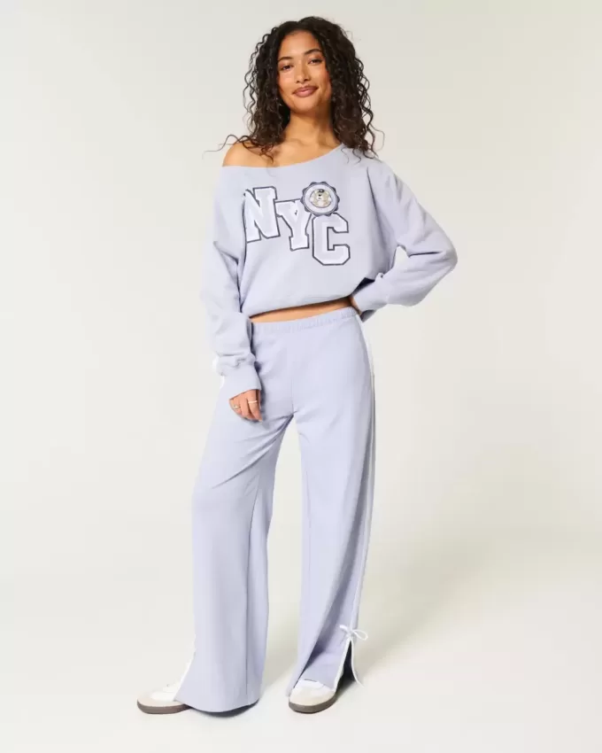 Felpa con stampa NYC e spalle scoperte