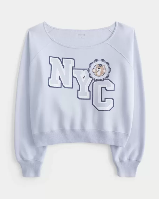 Felpa con stampa NYC e spalle scoperte