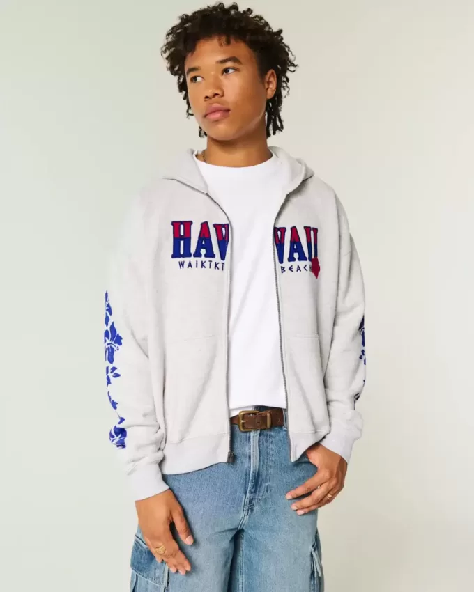 Felpa con zip e grafica Hawaii