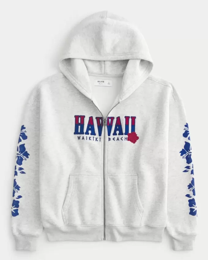 Felpa con zip e grafica Hawaii