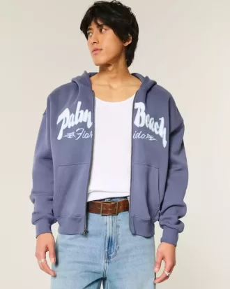 Felpa con zip squadrata e grafica Palm Beach