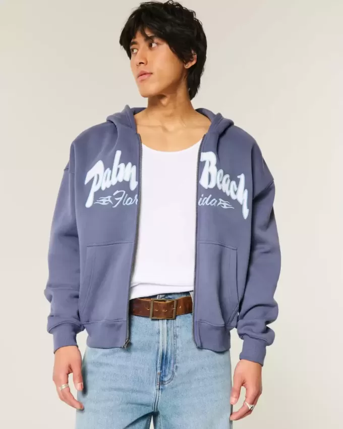 Felpa con zip squadrata e grafica Palm Beach