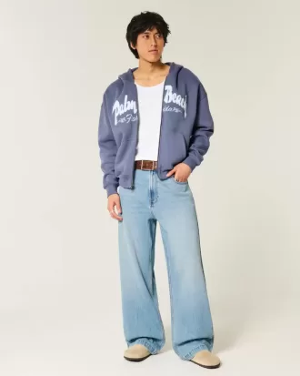 Felpa con zip squadrata e grafica Palm Beach