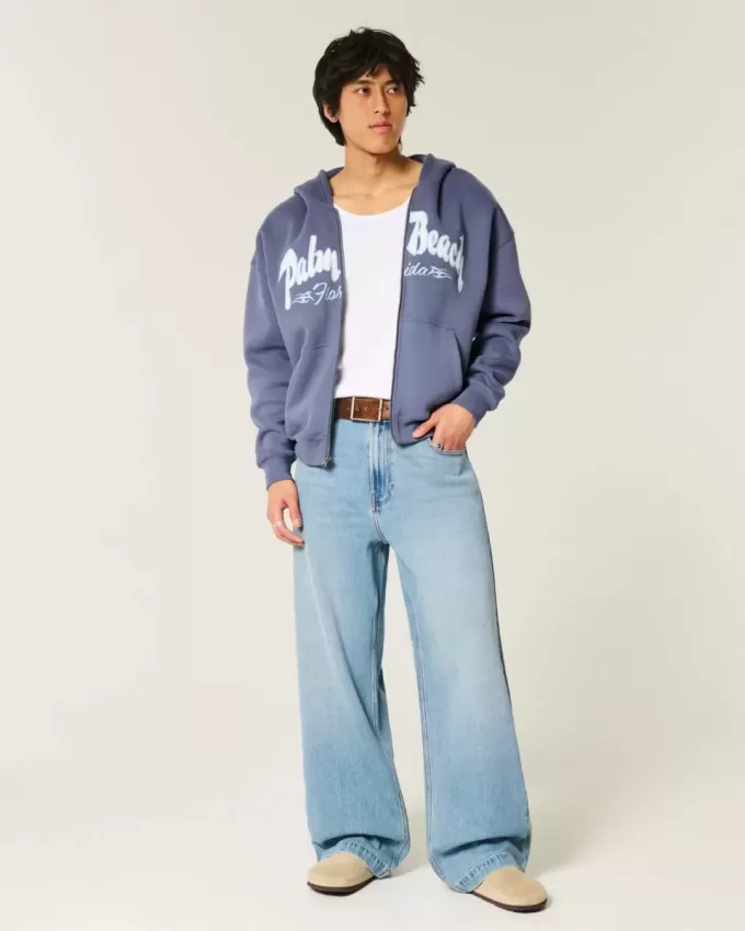Felpa con zip squadrata e grafica Palm Beach