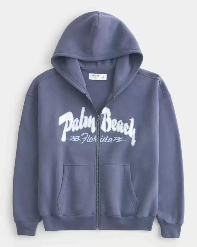 Felpa con zip squadrata e grafica Palm Beach