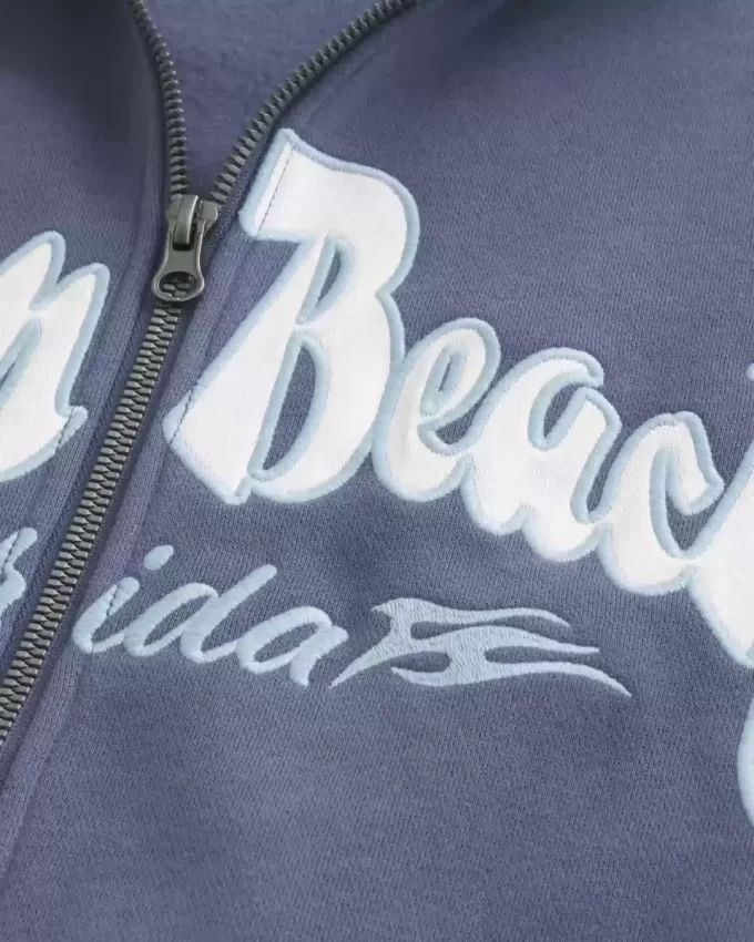 Felpa con zip squadrata e grafica Palm Beach
