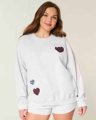 Felpa girocollo con grafica a cuore oversize