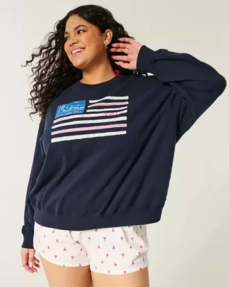 Felpa girocollo con grafica della bandiera americana Easy