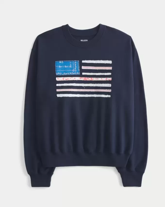 Felpa girocollo con grafica della bandiera americana Easy