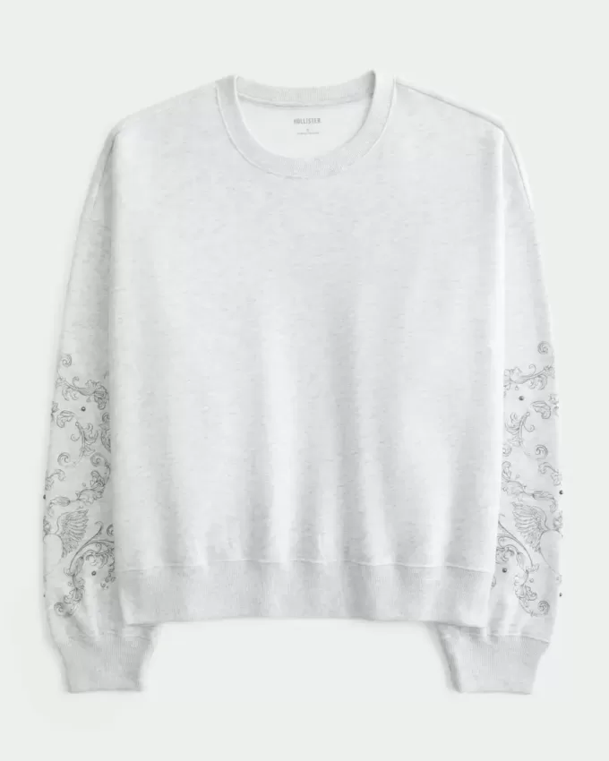 Felpa girocollo con grafica Easy Studded