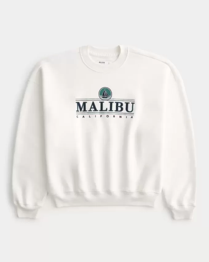 Felpa girocollo con grafica Malibu e Cinch Baggy