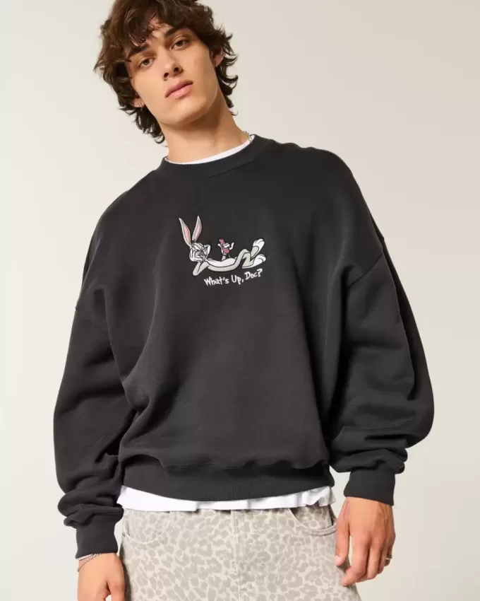 Felpa girocollo con stampa Bugs Bunny e cintura larga
