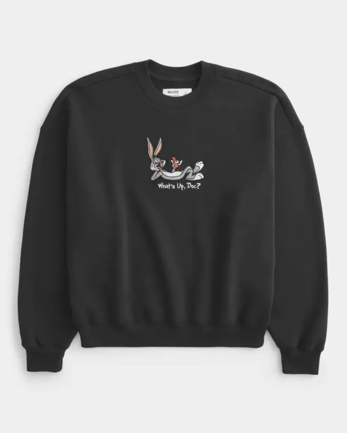 Felpa girocollo con stampa Bugs Bunny e cintura larga