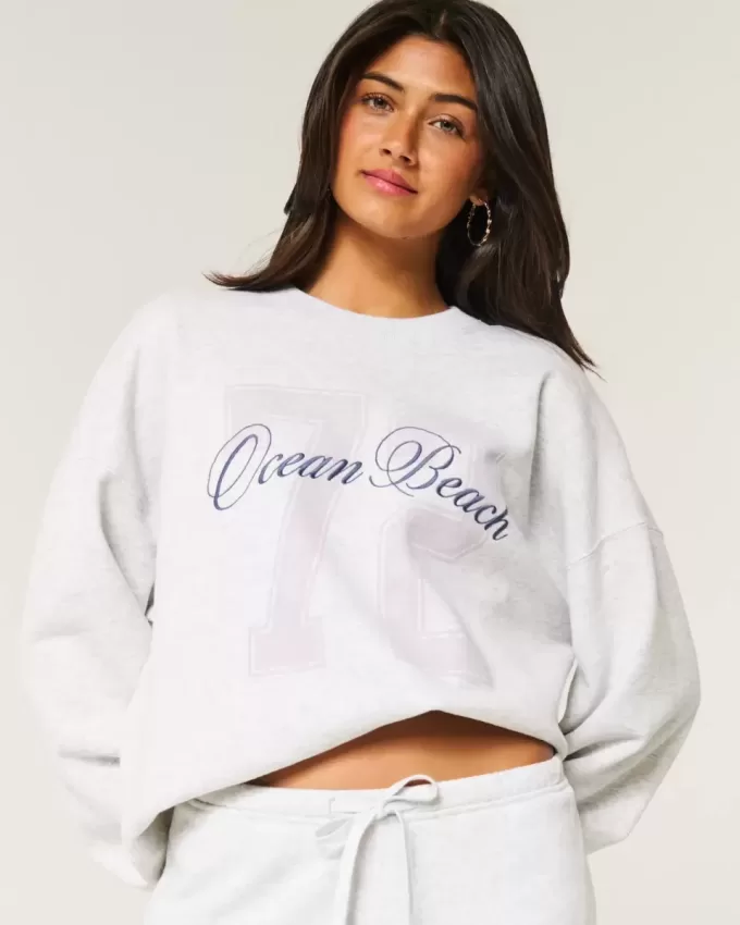 Felpa girocollo oversize con grafica Ocean Beach