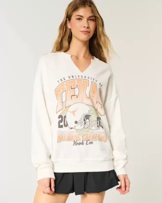 Felpa oversize con scollo a V e grafica dell’Università del Texas
