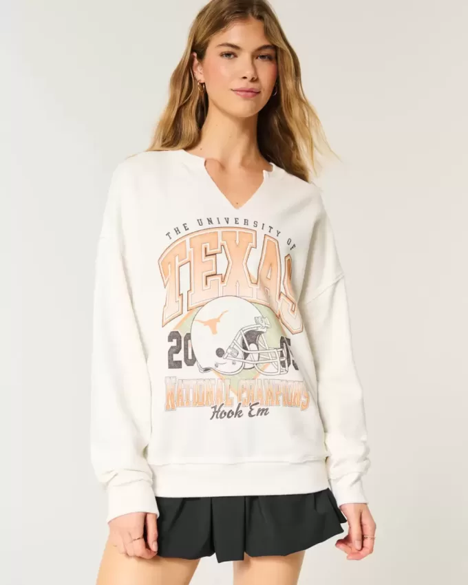 Felpa oversize con scollo a V e grafica dell’Università del Texas