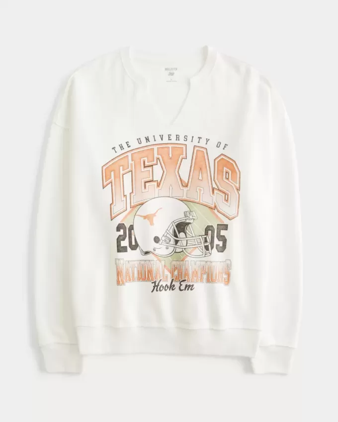 Felpa oversize con scollo a V e grafica dell’Università del Texas
