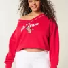 Felpa oversize con scollo a V e grafica Go Team