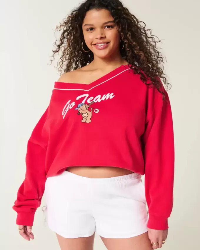 Felpa oversize con scollo a V e grafica Go Team