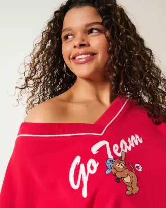Felpa oversize con scollo a V e grafica Go Team