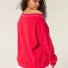 Felpa oversize con scollo a V e grafica Go Team
