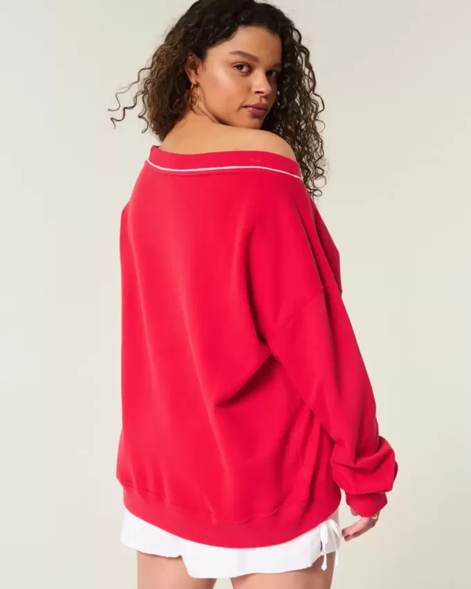 Felpa oversize con scollo a V e grafica Go Team