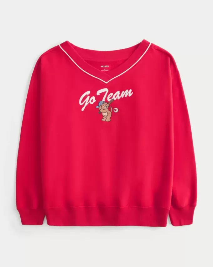 Felpa oversize con scollo a V e grafica Go Team