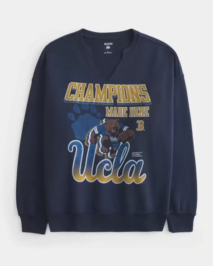 Felpa oversize con scollo a V e grafica UCLA