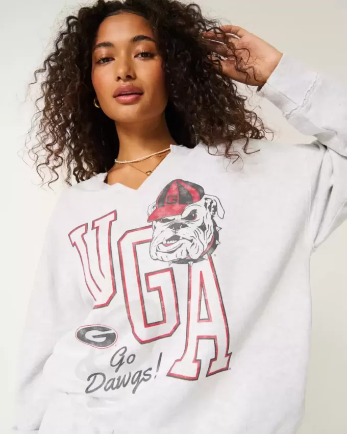 Felpa oversize con scollo a V e grafica UGA Dawgs