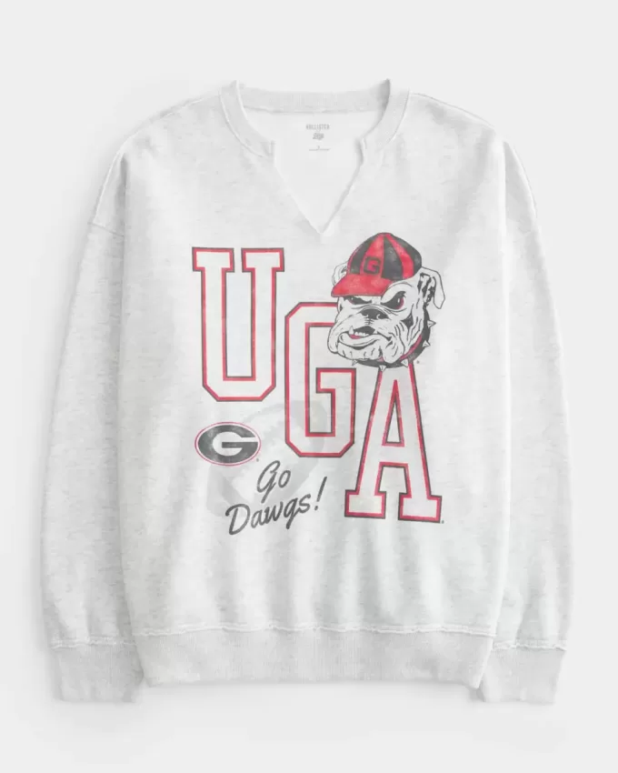 Felpa oversize con scollo a V e grafica UGA Dawgs