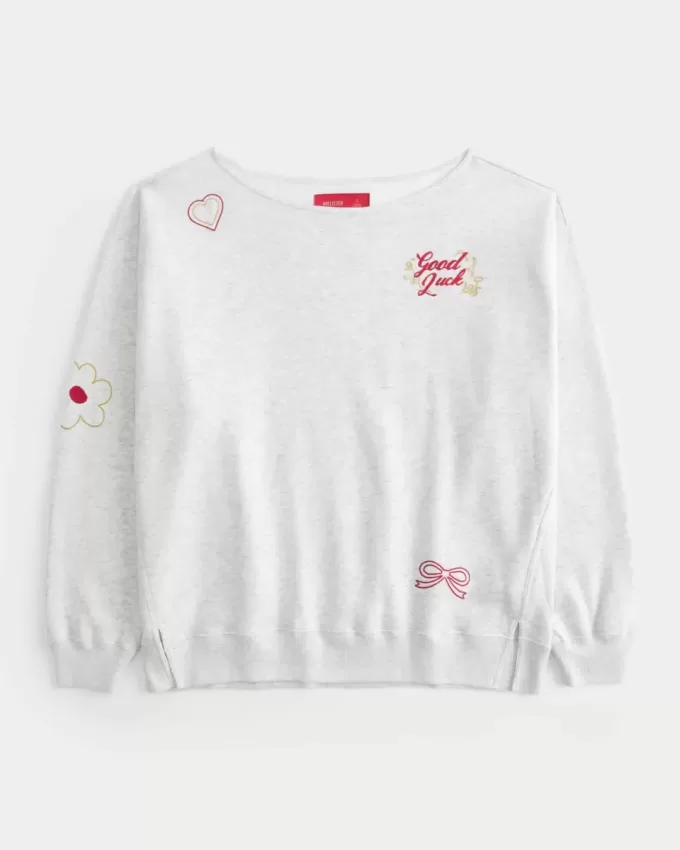 Felpa oversize con stampa grafica del capodanno lunare e spalle scoperte