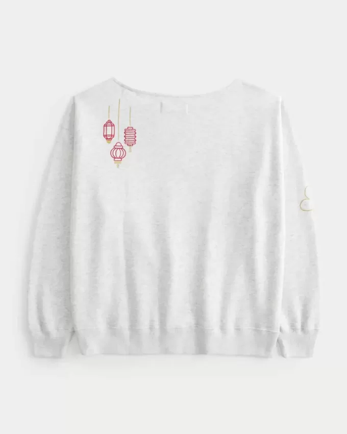 Felpa oversize con stampa grafica del capodanno lunare e spalle scoperte