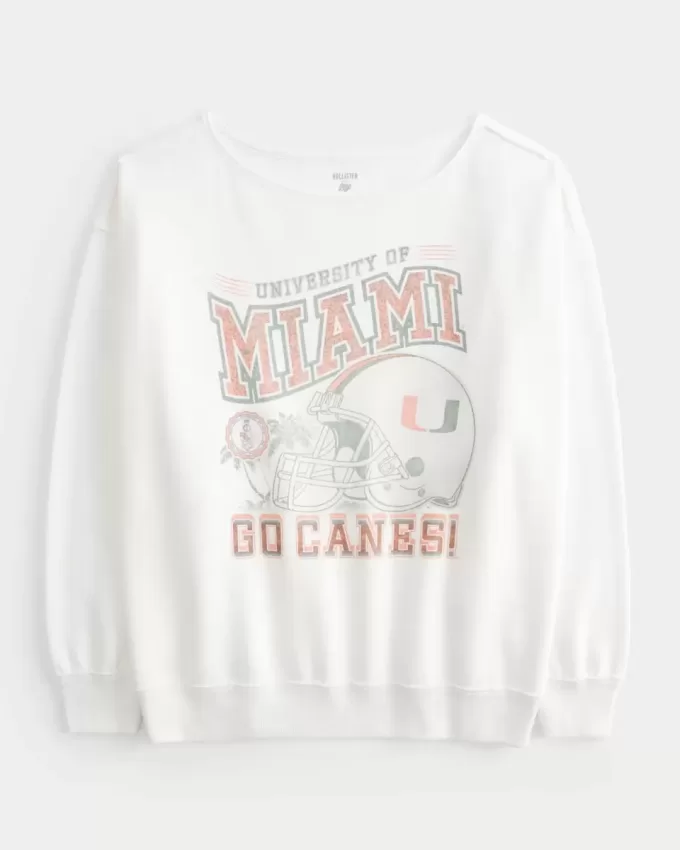 Felpa oversize con stampa grafica dell’Università di Miami e spalle scoperte