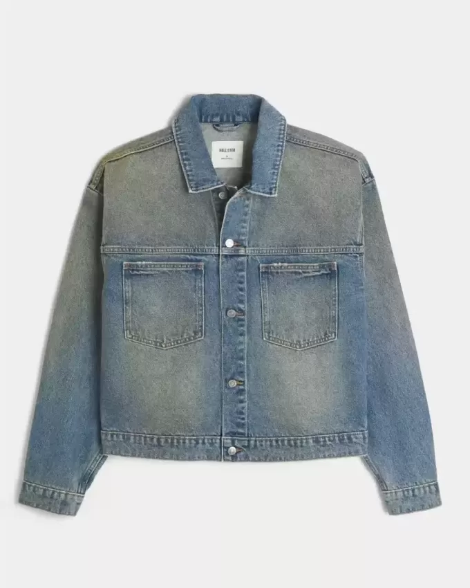 Giacca da camionista in denim lavato
