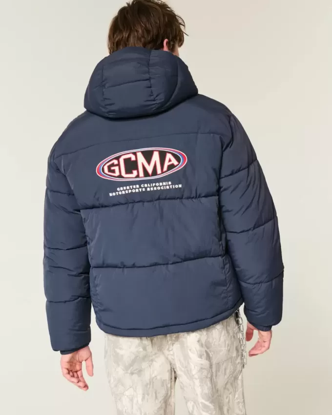 Giacca imbottita con cappuccio e grafica Motorsports