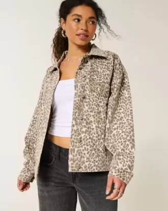 Giacca in denim con stampa leopardata