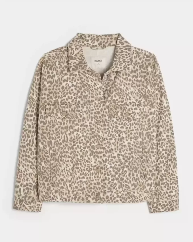 Giacca in denim con stampa leopardata