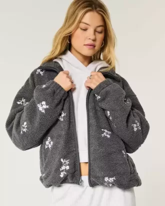 Giacca in pile Sherpa ricamata