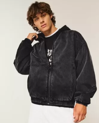 Giacca skater in denim nero lavato