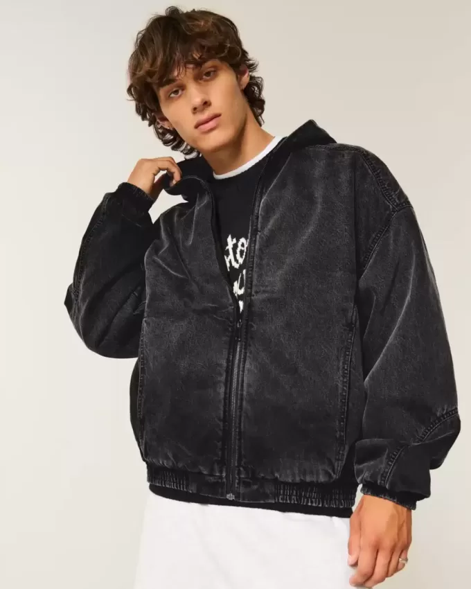 Giacca skater in denim nero lavato