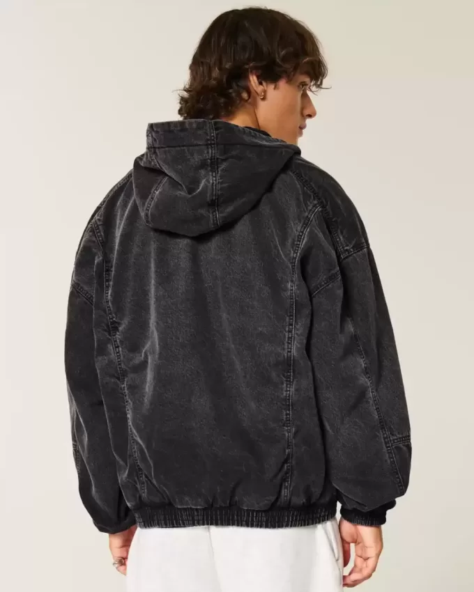 Giacca skater in denim nero lavato