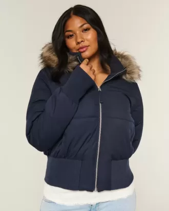 Giubbotto bomber imbottito con finiture in pelliccia sintetica