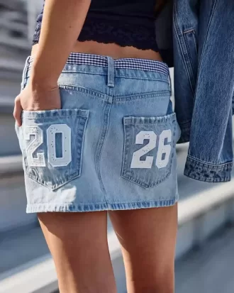 Gonna-pantalone in denim a vita bassa della classe del ’26