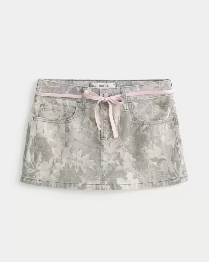 Gonna-pantalone mimetica con lacci rosa a vita bassa